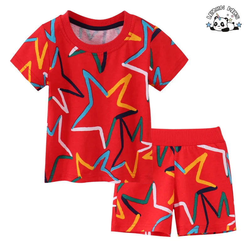 LEZONKIDS - Good Quality 2PCS Boys Clothing Colorful Star Print T-shirt and Shorts Boy Clothing Sets for Summer